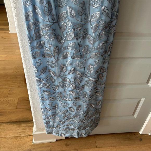 New JS Collections Floral Sequin Embroidered Asymmetric Neck Sheath Gown - Picture 5 of 7